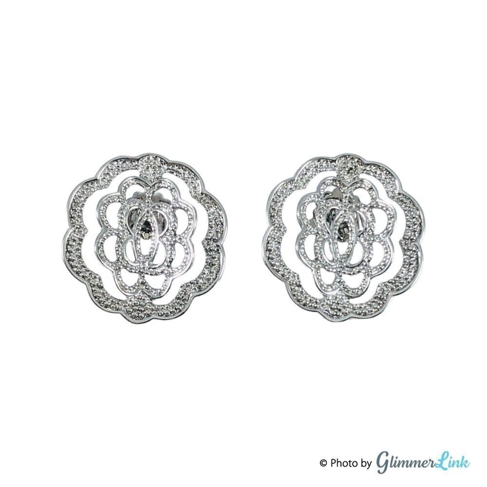 Vintage Avon Textured Dimensions Silver Tone Scalloped Filigree Earrings